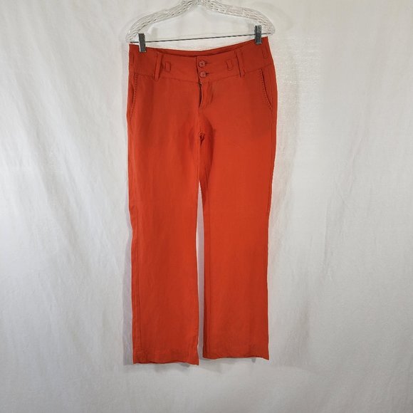 For Me Pants - FOR ME Premium  Linen Rayon Blend Pants Mid Rise Straight Leg  Size S Orange.